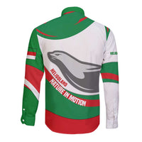 Germany Heligoland Long Sleeve Button Shirt with Seal Graphic and Red Green Wave Nature - Wonder Print Shop