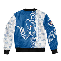 Busingen am Hochrhein Germany Bomber Jacket with Swan Pattern and Blue White Heart Design - Wonder Print Shop