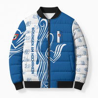 Busingen am Hochrhein Germany Bomber Puffer Jacket with Swan Pattern and Blue White Heart Design - Wonder Print Shop