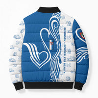 Busingen am Hochrhein Germany Bomber Puffer Jacket with Swan Pattern and Blue White Heart Design - Wonder Print Shop
