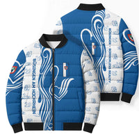 Busingen am Hochrhein Germany Bomber Puffer Jacket with Swan Pattern and Blue White Heart Design - Wonder Print Shop