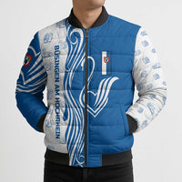 Busingen am Hochrhein Germany Bomber Puffer Jacket with Swan Pattern and Blue White Heart Design - Wonder Print Shop