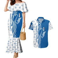 Busingen am Hochrhein Germany Couples Matching Mermaid Dress and Hawaiian Shirt with Swan Pattern and Blue White Heart Design - Wonder Print Shop