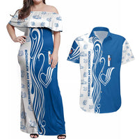Busingen am Hochrhein Germany Couples Matching Off Shoulder Maxi Dress and Hawaiian Shirt with Swan Pattern and Blue White Heart Design - Wonder Print Shop