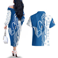 Busingen am Hochrhein Germany Couples Matching Off The Shoulder Long Sleeve Dress and Hawaiian Shirt with Swan Pattern and Blue White Heart Design - Wonder Print Shop