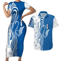 Busingen am Hochrhein Germany Couples Matching Short Sleeve Bodycon Dress and Hawaiian Shirt with Swan Pattern and Blue White Heart Design - Wonder Print Shop