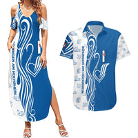 Busingen am Hochrhein Germany Couples Matching Summer Maxi Dress and Hawaiian Shirt with Swan Pattern and Blue White Heart Design - Wonder Print Shop