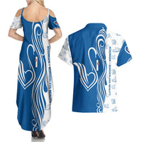 Busingen am Hochrhein Germany Couples Matching Summer Maxi Dress and Hawaiian Shirt with Swan Pattern and Blue White Heart Design - Wonder Print Shop