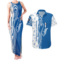 Busingen am Hochrhein Germany Couples Matching Tank Maxi Dress and Hawaiian Shirt with Swan Pattern and Blue White Heart Design - Wonder Print Shop