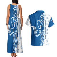 Busingen am Hochrhein Germany Couples Matching Tank Maxi Dress and Hawaiian Shirt with Swan Pattern and Blue White Heart Design - Wonder Print Shop