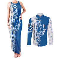Busingen am Hochrhein Germany Couples Matching Tank Maxi Dress and Long Sleeve Button Shirt with Swan Pattern and Blue White Heart Design - Wonder Print Shop