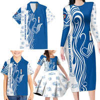Busingen am Hochrhein Germany Family Matching Long Sleeve Bodycon Dress and Hawaiian Shirt with Swan Pattern and Blue White Heart Design - Wonder Print Shop