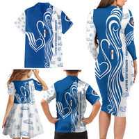 Busingen am Hochrhein Germany Family Matching Long Sleeve Bodycon Dress and Hawaiian Shirt with Swan Pattern and Blue White Heart Design - Wonder Print Shop