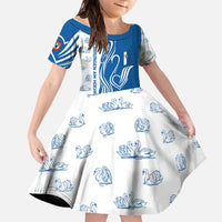 Busingen am Hochrhein Germany Family Matching Off The Shoulder Long Sleeve Dress and Hawaiian Shirt with Swan Pattern and Blue White Heart Design - Wonder Print Shop