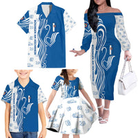 Busingen am Hochrhein Germany Family Matching Off The Shoulder Long Sleeve Dress and Hawaiian Shirt with Swan Pattern and Blue White Heart Design - Wonder Print Shop