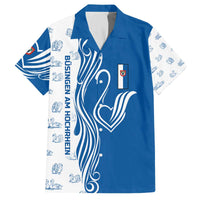 Busingen am Hochrhein Germany Family Matching Off The Shoulder Long Sleeve Dress and Hawaiian Shirt with Swan Pattern and Blue White Heart Design - Wonder Print Shop