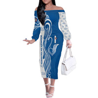 Busingen am Hochrhein Germany Family Matching Off The Shoulder Long Sleeve Dress and Hawaiian Shirt with Swan Pattern and Blue White Heart Design - Wonder Print Shop