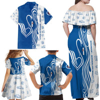 Busingen am Hochrhein Germany Family Matching Off Shoulder Maxi Dress and Hawaiian Shirt with Swan Pattern and Blue White Heart Design - Wonder Print Shop