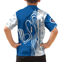 Busingen am Hochrhein Germany Family Matching Off Shoulder Short Dress and Hawaiian Shirt with Swan Pattern and Blue White Heart Design - Wonder Print Shop