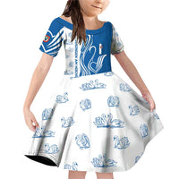 Busingen am Hochrhein Germany Family Matching Off Shoulder Short Dress and Hawaiian Shirt with Swan Pattern and Blue White Heart Design - Wonder Print Shop