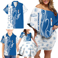 Busingen am Hochrhein Germany Family Matching Off Shoulder Short Dress and Hawaiian Shirt with Swan Pattern and Blue White Heart Design - Wonder Print Shop