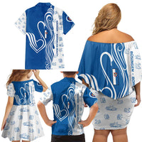 Busingen am Hochrhein Germany Family Matching Off Shoulder Short Dress and Hawaiian Shirt with Swan Pattern and Blue White Heart Design - Wonder Print Shop