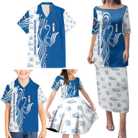 Busingen am Hochrhein Germany Family Matching Puletasi and Hawaiian Shirt with Swan Pattern and Blue White Heart Design - Wonder Print Shop