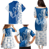 Busingen am Hochrhein Germany Family Matching Puletasi and Hawaiian Shirt with Swan Pattern and Blue White Heart Design - Wonder Print Shop