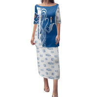 Busingen am Hochrhein Germany Family Matching Puletasi and Hawaiian Shirt with Swan Pattern and Blue White Heart Design - Wonder Print Shop