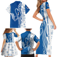 Busingen am Hochrhein Germany Family Matching Short Sleeve Bodycon Dress and Hawaiian Shirt with Swan Pattern and Blue White Heart Design - Wonder Print Shop