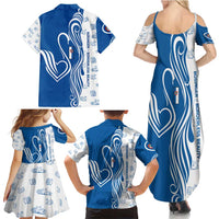 Busingen am Hochrhein Germany Family Matching Summer Maxi Dress and Hawaiian Shirt with Swan Pattern and Blue White Heart Design - Wonder Print Shop