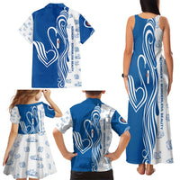Busingen am Hochrhein Germany Family Matching Tank Maxi Dress and Hawaiian Shirt with Swan Pattern and Blue White Heart Design - Wonder Print Shop