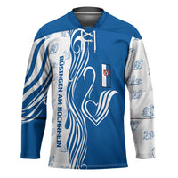 Busingen am Hochrhein Germany Hockey Jersey with Swan Pattern and Blue White Heart Design - Wonder Print Shop