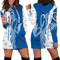 Busingen am Hochrhein Germany Hoodie Dress with Swan Pattern and Blue White Heart Design - Wonder Print Shop