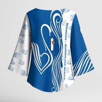 Busingen am Hochrhein Germany Kimono Sleeve Blouse with Swan Pattern and Blue White Heart Design - Wonder Print Shop