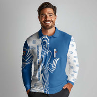 Busingen am Hochrhein Germany Long Sleeve Polo Shirt with Swan Pattern and Blue White Heart Design - Wonder Print Shop