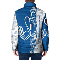 Busingen am Hochrhein Germany Padded Jacket with Swan Pattern and Blue White Heart Design - Wonder Print Shop