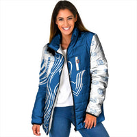 Busingen am Hochrhein Germany Padded Jacket with Swan Pattern and Blue White Heart Design - Wonder Print Shop