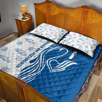 Busingen am Hochrhein Germany Quilt Bed Set with Swan Pattern and Blue White Heart Design - Wonder Print Shop