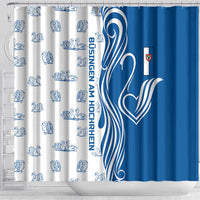 Busingen am Hochrhein Germany Shower Curtain with Swan Pattern and Blue White Heart Design - Wonder Print Shop