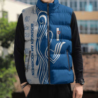 Busingen am Hochrhein Germany Sleeveless Puffer Jacket with Swan Pattern and Blue White Heart Design - Wonder Print Shop
