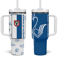 Busingen am Hochrhein Germany Tumbler With Handle with Swan Pattern and Blue White Heart Design - Wonder Print Shop