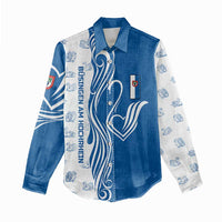 Busingen am Hochrhein Germany Women Casual Shirt with Swan Pattern and Blue White Heart Design - Wonder Print Shop