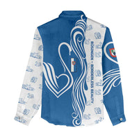 Busingen am Hochrhein Germany Women Casual Shirt with Swan Pattern and Blue White Heart Design - Wonder Print Shop