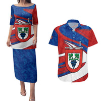 Busingen am Hochrhein Germany Couples Matching Puletasi and Hawaiian Shirt with Grape Crest Design and Red Blue Wine Theme - Wonder Print Shop