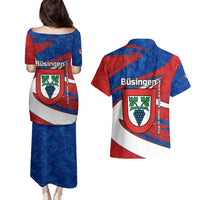Busingen am Hochrhein Germany Couples Matching Puletasi and Hawaiian Shirt with Grape Crest Design and Red Blue Wine Theme - Wonder Print Shop