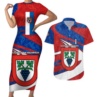 Busingen am Hochrhein Germany Couples Matching Short Sleeve Bodycon Dress and Hawaiian Shirt with Grape Crest Design and Red Blue Wine Theme - Wonder Print Shop