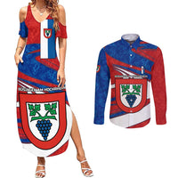 Busingen am Hochrhein Germany Couples Matching Summer Maxi Dress and Long Sleeve Button Shirt with Grape Crest Design and Red Blue Wine Theme - Wonder Print Shop