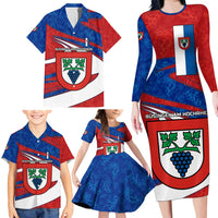 Busingen am Hochrhein Germany Family Matching Long Sleeve Bodycon Dress and Hawaiian Shirt with Grape Crest Design and Red Blue Wine Theme - Wonder Print Shop