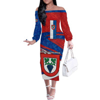 Busingen am Hochrhein Germany Family Matching Off The Shoulder Long Sleeve Dress and Hawaiian Shirt with Grape Crest Design and Red Blue Wine Theme - Wonder Print Shop